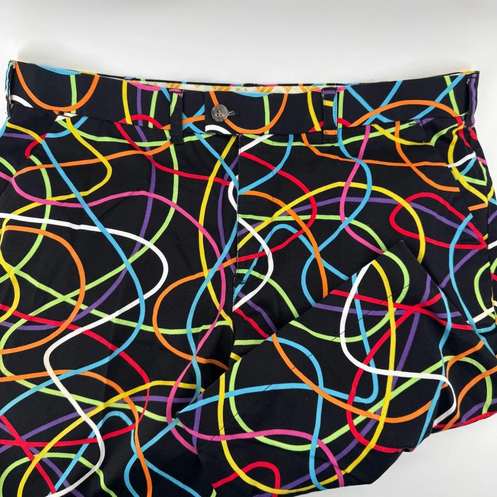 Loudmouth Golf Shorts‎ Mens 38 Black Multi Color Abstract Swirl Neon Squiggle